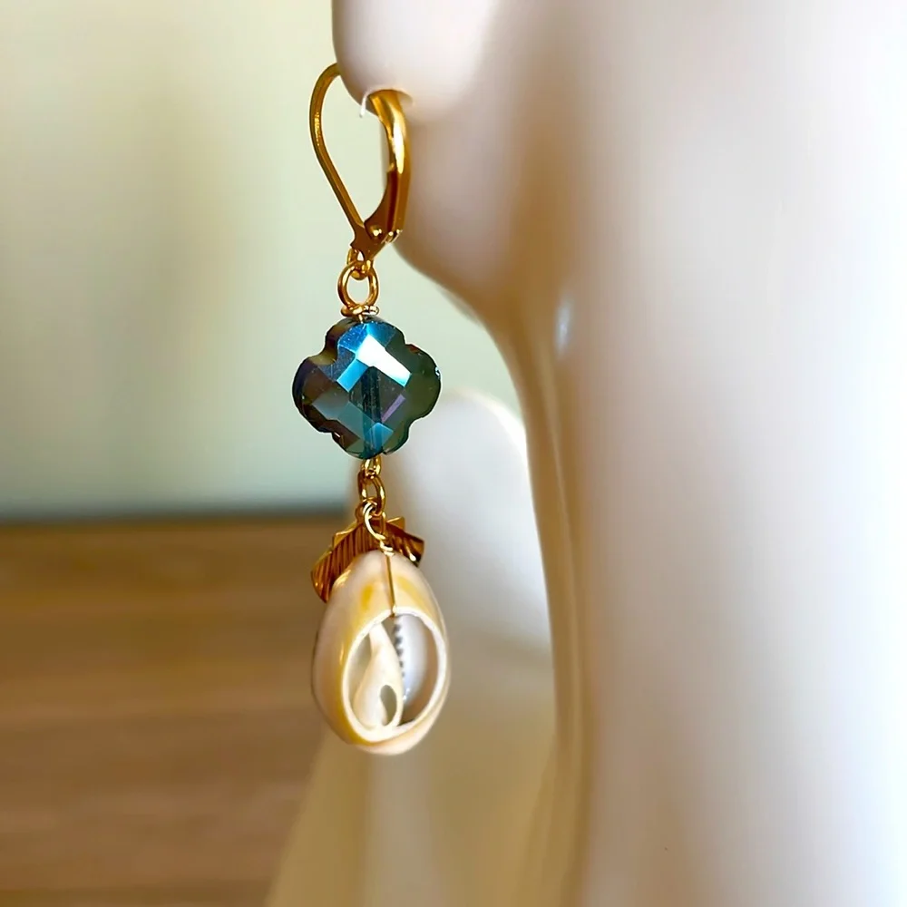 HAND CRAFTED PIERCED COWRIE SHELL EARRINGS